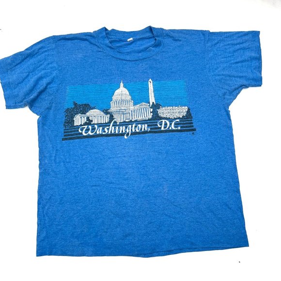 Vintage 80s Screen Stars Washington DC Souvenir Tee T-Shirt M Blue Single Stitch - Picture 1 of 5